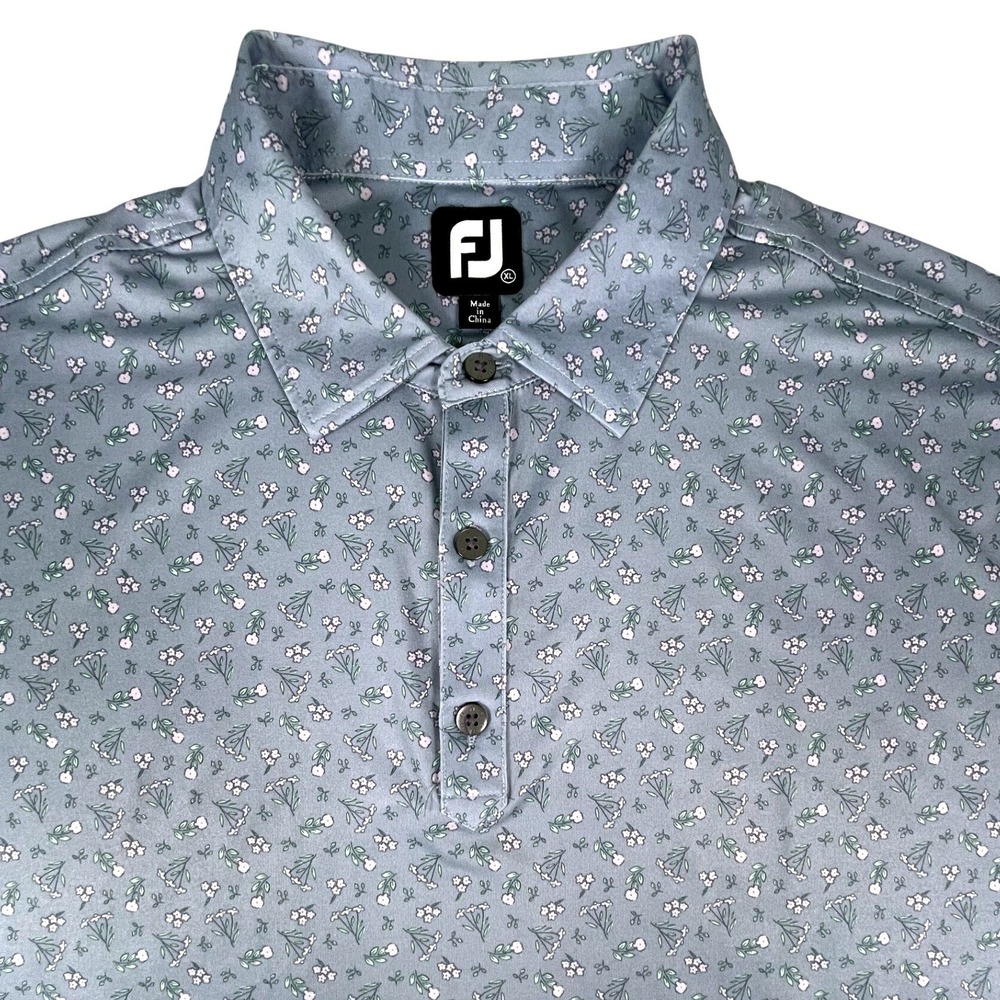 FootJoy Golf Polo Men XL Blue Floral Short Sleeve Performance Athletic Shirt